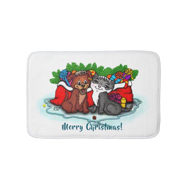 Tapis De Bain Kitty et chiot, Happy XMas (Devant)