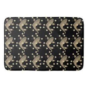 Tapis De Bain Koi poisson oriental noir et or floral élégant