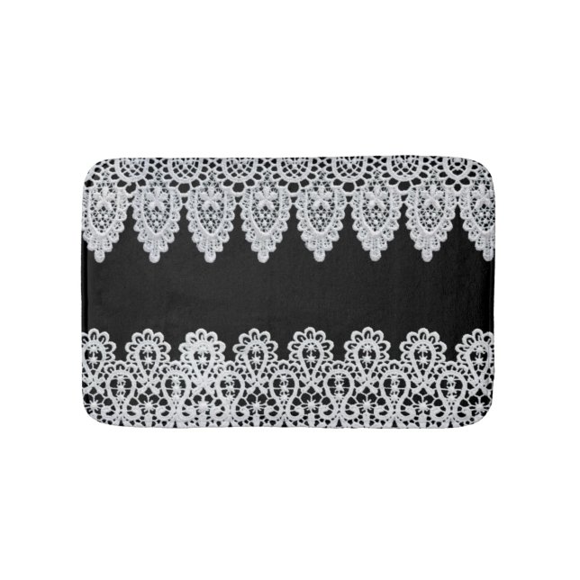 Tapis De Bain La dentelle blanche forme une frontière sensible (Devant)