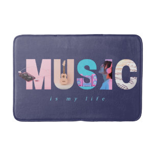Tapis De Bain La musique est ma vie Rétro Y2K Tech Gamer Violet
