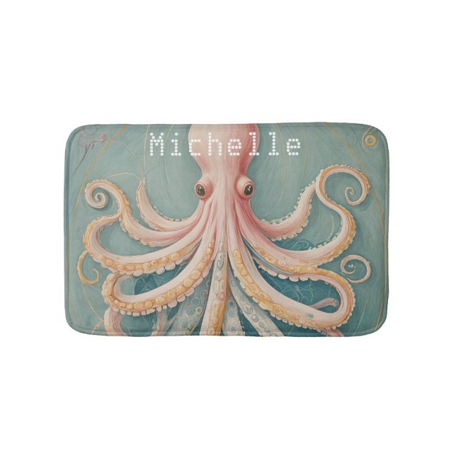 Tapis De Bain La pieuvre pastel du récif enchanté (Devant)