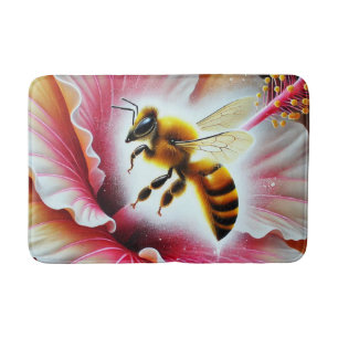 Tapis De Bain La pollinisation d'une fleur d'Hibiscus en fleurs