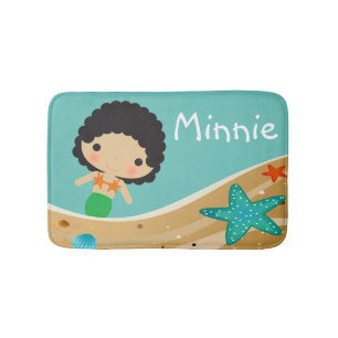 Tapis De Bain La sirène verte avec les cheveux noirs bouclés
