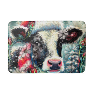 Tapis De Bain La vache rêve de temps plus chauds Turquoise Rouge