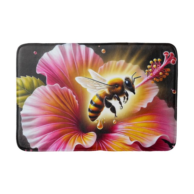 Tapis De Bain L'abeille de miel pollinise un Hibiscus lumineux e (Devant)
