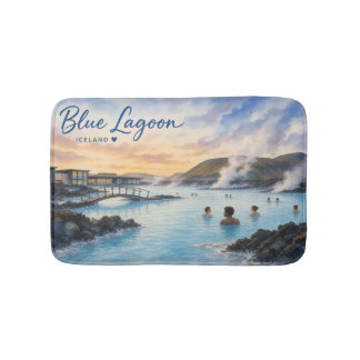 Tapis De Bain Lagon bleu Islande bain thermal aquarelle 