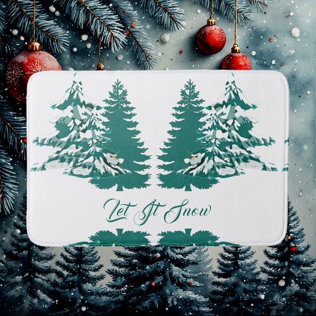 Tapis De Bain Laisser la neige aquarelle hiver Noël Bois (Let it Snow Watercolor Winter Christmas Woodland Bath Mat)