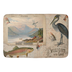 Tapis De Bain Lake Lodge Fly Fishing Truite Vintage Fish Mountai
