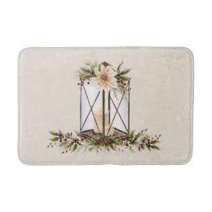 Tapis De Bain Lanterne en laiton antique & Poinsettia Vintage