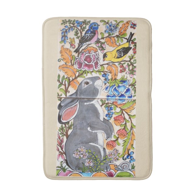 Tapis De Bain Lapin de Flore Jacobéen et Mat de Bain d'Oiseaux (Devant (Vertical))