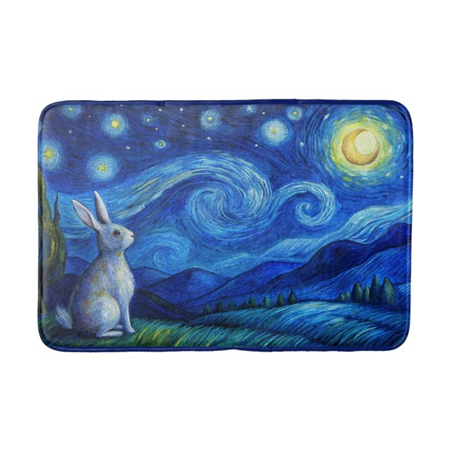 Tapis De Bain lapin de Pâques dans la nuit étoilée (Devant)