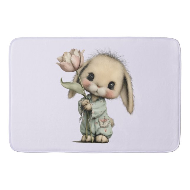 Tapis De Bain Lapin mignon tenant une Tulipe (Devant)