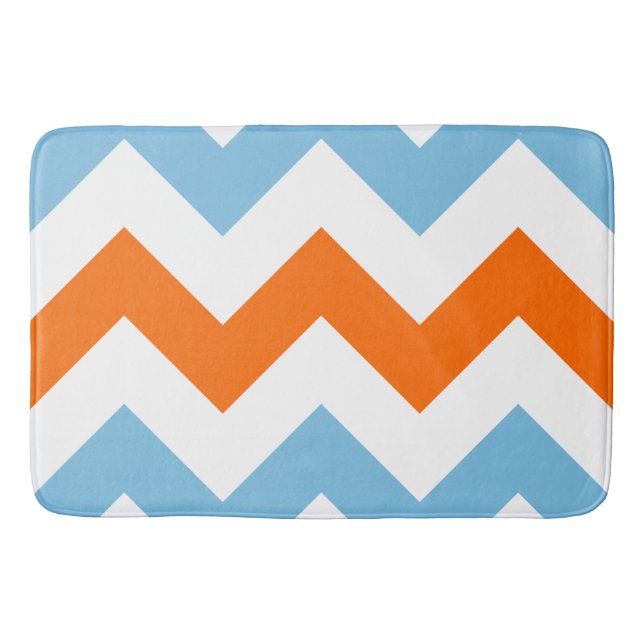 Tapis De Bain Large Motif Zigzag Orange Blanc & Bleu (Devant)