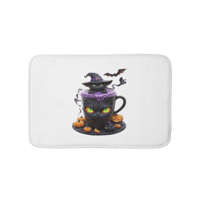 Tapis De Bain Latte d'Halloween Chat Sorcière - Café Déplaisant  (Devant)