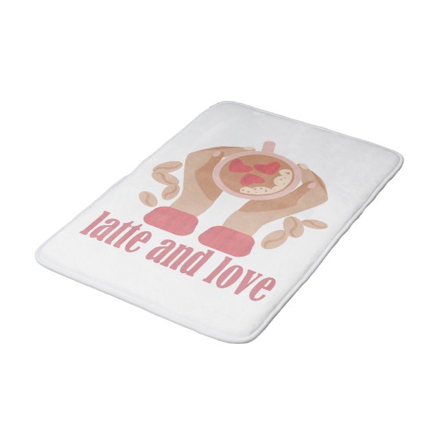 Tapis De Bain Latte et coupe d'amour, mains et citation de café (Angle)