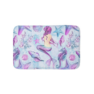 Tapis De Bain Lavande et bleu d'étoiles de mer d'hippocampe de