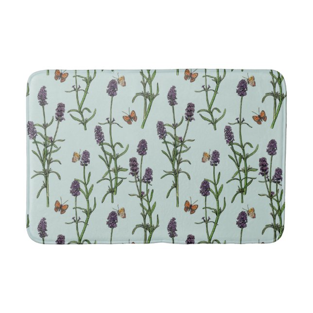 Tapis De Bain Lavande et papillons sur verre de mer (Devant)