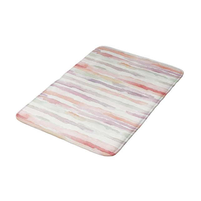 Tapis De Bain Lavande Melon Rose Blanc Rayures (Angle)