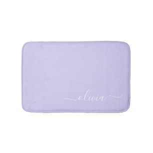 Tapis De Bain Lavande Purple Script Moderne Fille Monogramme Nom