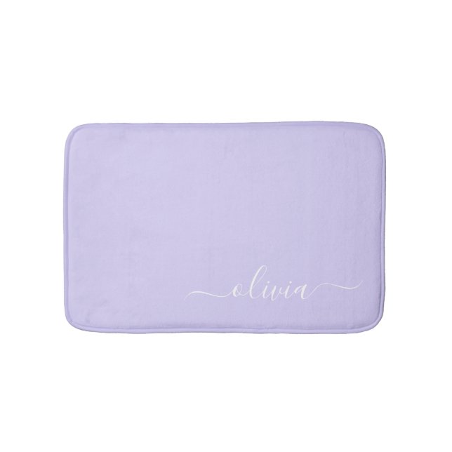 Tapis De Bain Lavande Purple Script Moderne Fille Monogramme Nom (Devant)