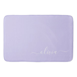 Tapis De Bain Lavande Purple Script Moderne Fille Monogramme Nom