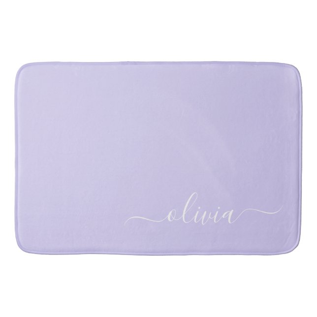 Tapis De Bain Lavande Purple Script Moderne Fille Monogramme Nom (Devant)