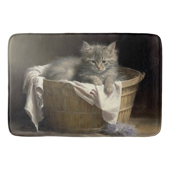 Tapis De Bain Lave-linge Ou Portrait De Kitten Gris En Temps De  (Devant)