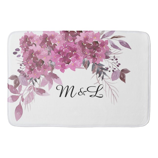 Tapis De Bain *~* Lavender Magenta Monogramme Hydrangea Romantiq (Devant)