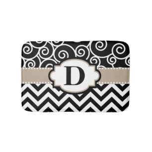 Tapis De Bain Le beige noir tourbillonne Chevron