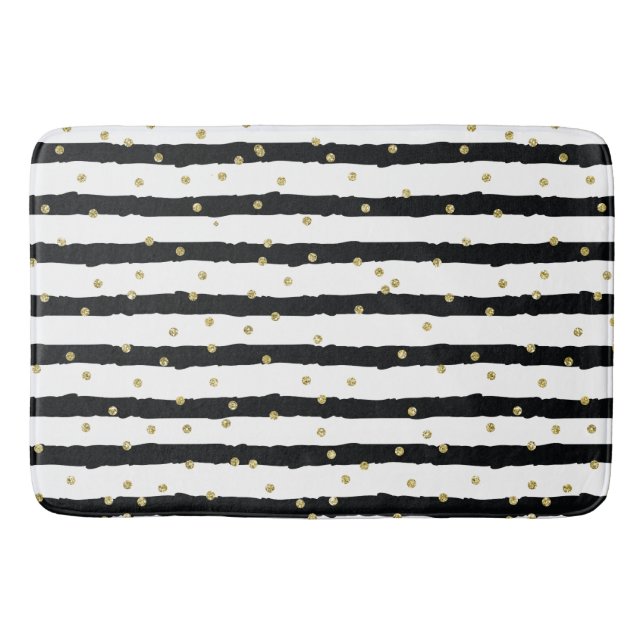 Tapis De Bain Le blanc noir barre les confettis scintillants (Devant)