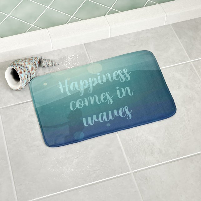 Tapis De Bain Le bonheur turquoise de la sirène vient dans les v (Happiness comes in waves bath mat with a teal mermaid silhouette. Available in 3 sizes S, M & L )