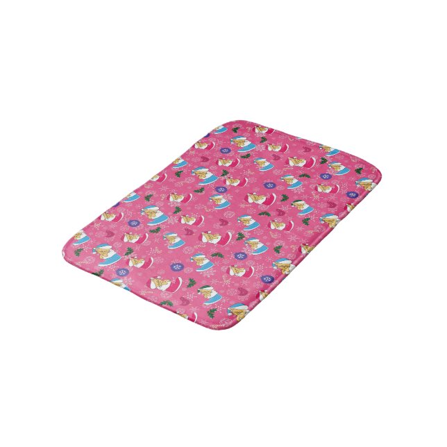 Tapis De Bain Le chat de Noël dort, des flocons de neige (Angle)