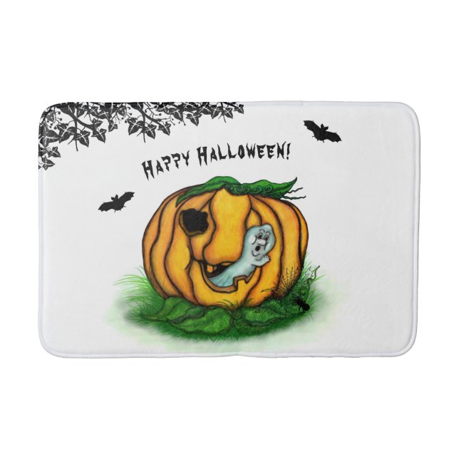 Tapis De Bain Le fantôme d'Halloween, chauve-souris, fantôme et  (Devant)