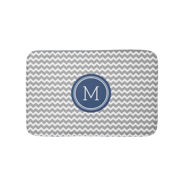 Tapis De Bain Le monogramme bleu gris Chevron barre le tapis de (Devant)