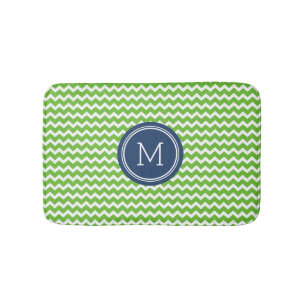 Tapis De Bain Le monogramme vert-bleu Chevron de chaux barre le