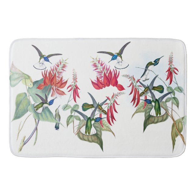 Tapis De Bain Le rouge bleu d'oiseaux de colibris fleurit le (Devant)