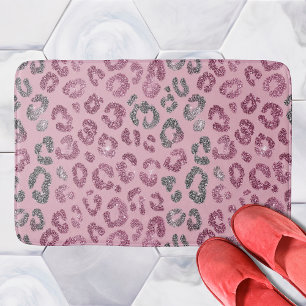 Tapis De Bain Léopard Pailleté Rose Élégant sur Fond Or Rose