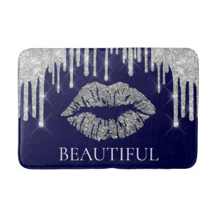 Tapis De Bain Les gouttes Silver Kiss Lips Parties scintillant M