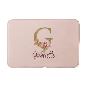 Tapis De Bain Lettre de nom personnalisée G Roses roses blush en