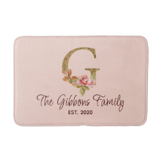 Tapis De Bain Lettre de nom personnalisée G Roses roses blush fe
