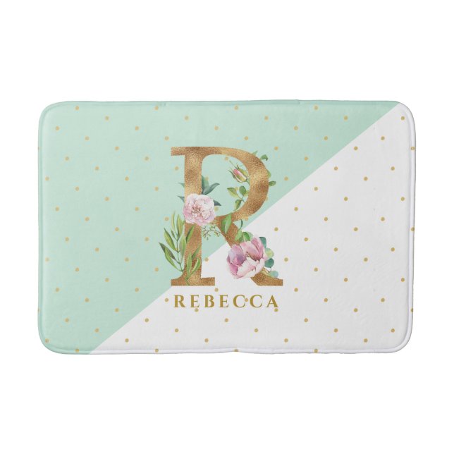 Tapis De Bain Lettre monogramme floral R pour REBECCA (Devant)