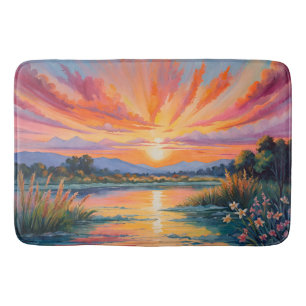 Tapis De Bain Lever de soleil à l'aquarelle de l'étang