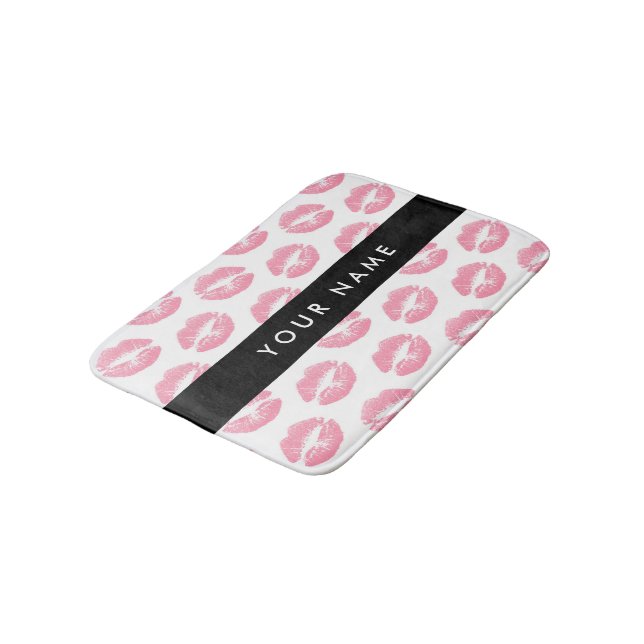 Tapis De Bain Lèvres Roses, Baiser, Baguette à lèvres, Votre Nom (Angle)