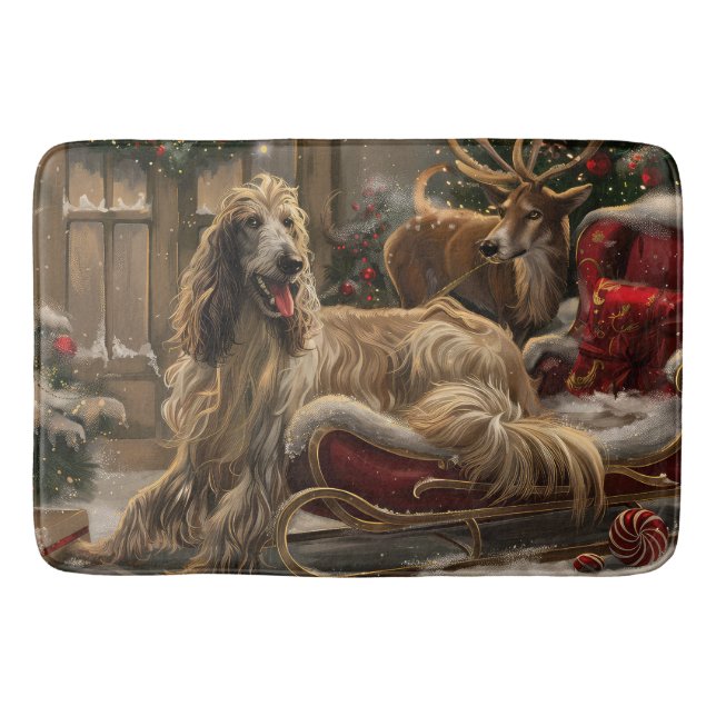 Tapis De Bain Lévrier Afghan Noël Festif (Devant)