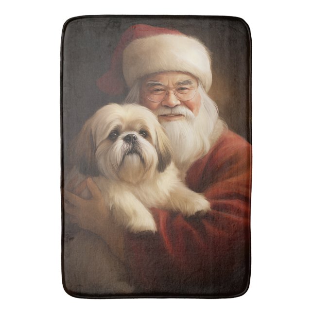 Tapis De Bain Lhasa Apso Avec Noël Festif Du Père Noël (devant Vertical)