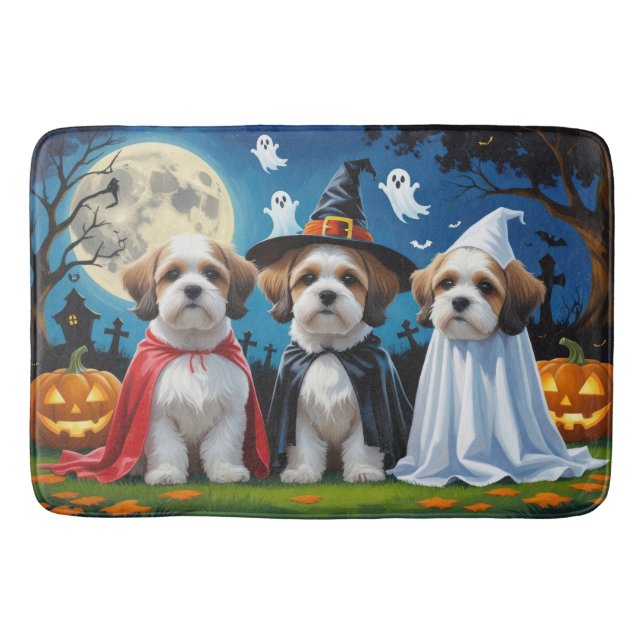Tapis De Bain Lhasa Apso Chiens Citrouille Halloween Funny (Devant)