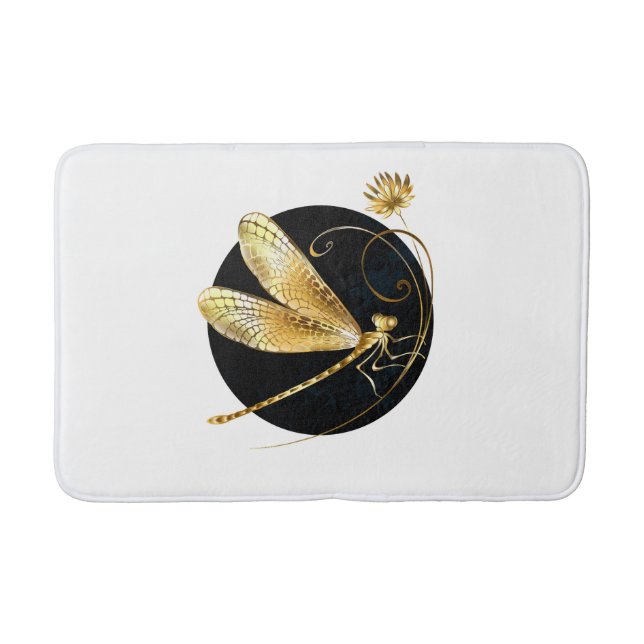 Tapis De Bain libellule d'or en cercle noir (Devant)