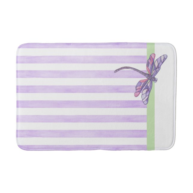 Tapis De Bain Libellule et rayures violettes (Devant)