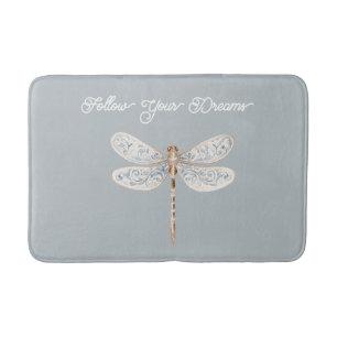 Tapis De Bain Libellule grise bleue bronze blanc
