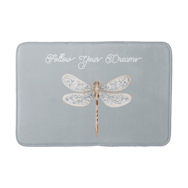 Tapis De Bain Libellule grise bleue bronze blanc (Devant)